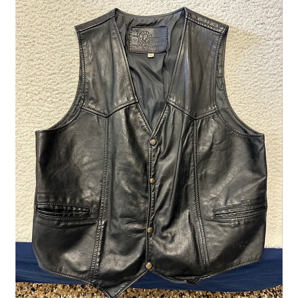 Vintage Mens Leather Camel Vest Large